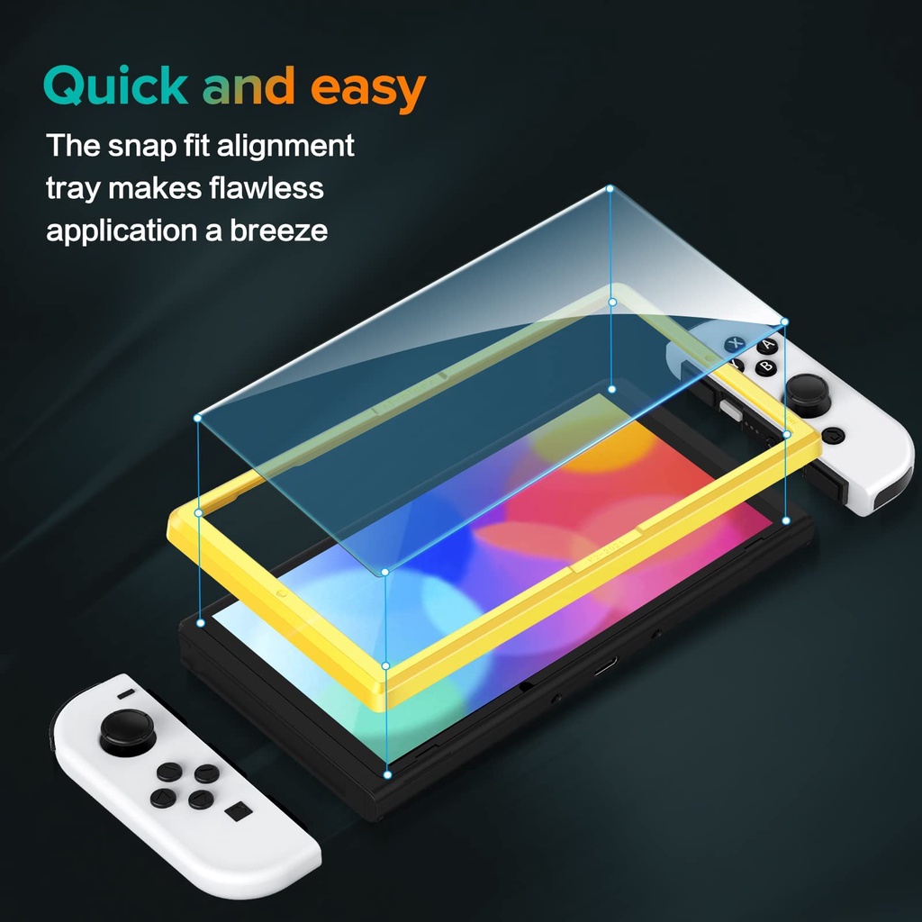 3 Miếng dán kính cường lực bảo vệ màn hình LAMMCOU với khung căn chỉnh cho Nintendo Switch OLED Model 2021