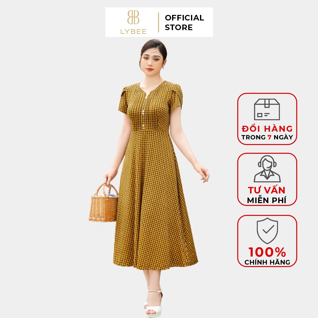 Đầm trung niên cho mẹ LYBEE thời trang thiết kế công sở, du lịch, dự tiệc chất thun lụa sữa co giãn LV728