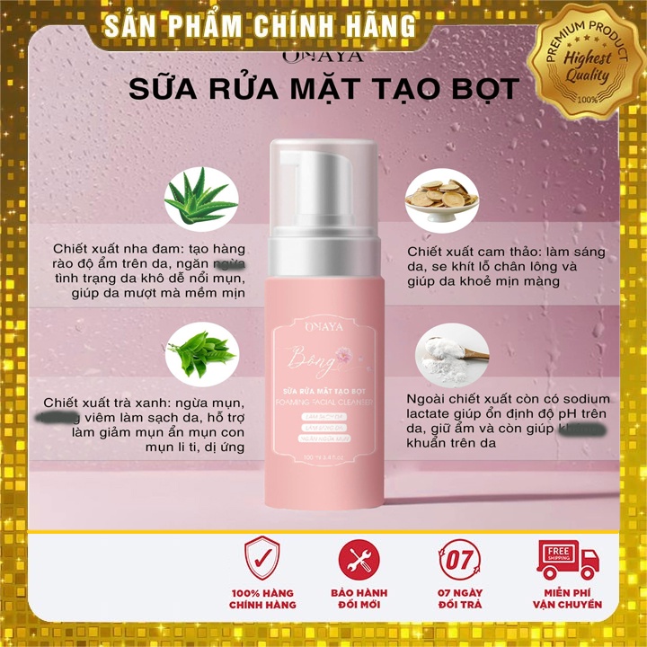 sữa rửa mặt bông onaya 100ml sữa rửa mặt tạo bọt onaya, sữa rửa mặt onaya