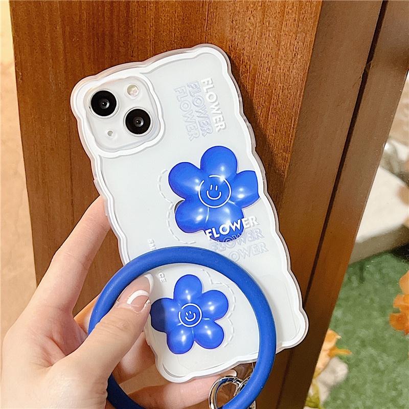 Ốp lưng iphone Ốp Điện Thoại Silicon Hình Hoa Xanh Dương Phối Vòng Đeo Tay Phù Hợp Cho Apple 13 Iphone 12 11 14pro 6 6Splus X XR Promax Dinuo case
