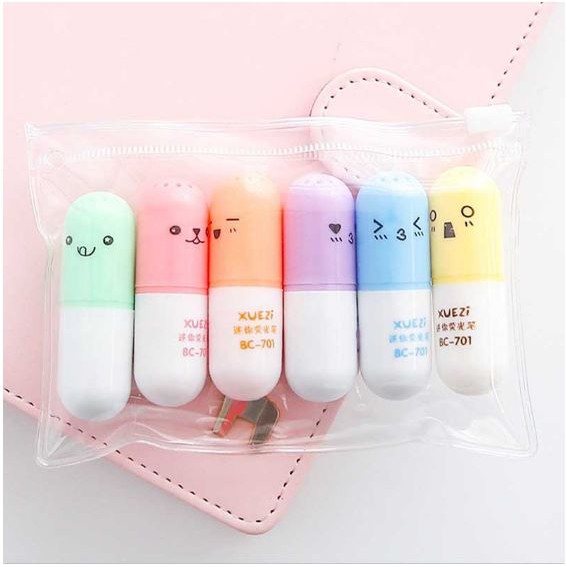 Set 6 bút dạ quang mini hình cực cute