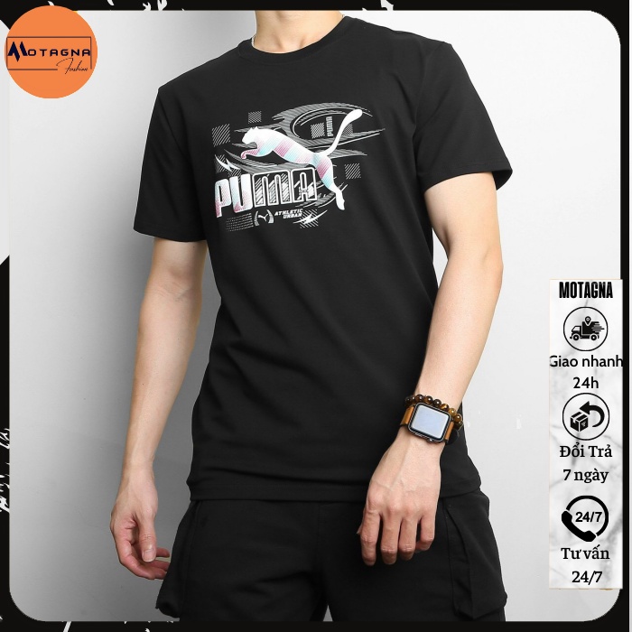 Áo thun, áo phông nam cổ tròn tay lỡ basic Cotton  in Báo PU mã XZ391 - thương hiệu Motagna