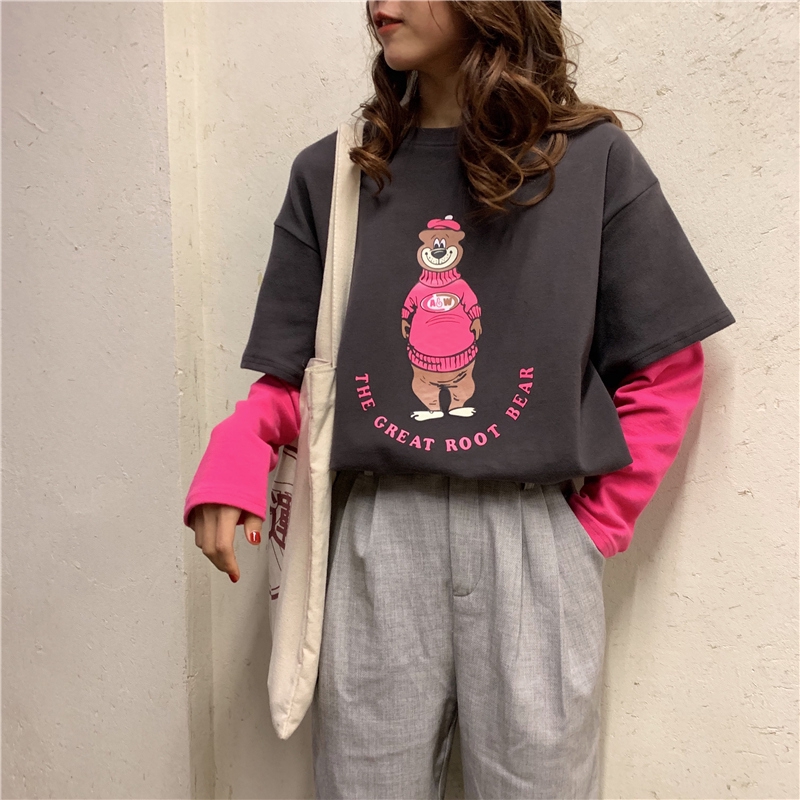 SUXI Áo Thun Tay Dài In Hình Hoạt Hình