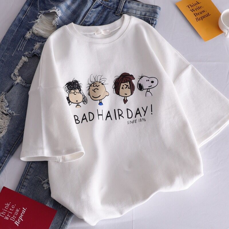 Áo Phông Dáng Suông Nữ Bad Hair Day Cotton Thoáng Khí Unisex