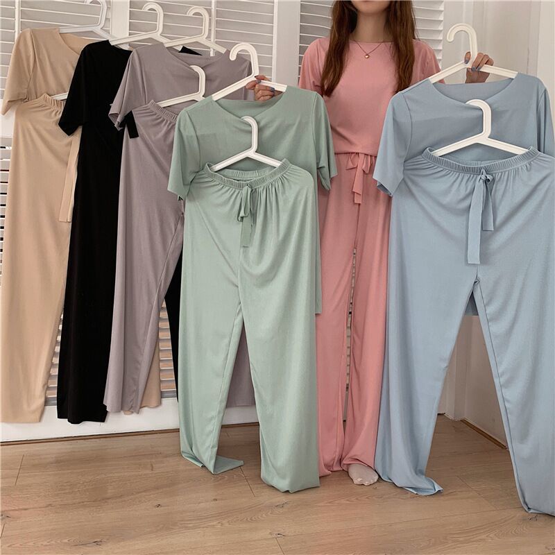 Bộ Đồ Ngủ Vải Lụa Lạnh Mềm Mại Màu Trơn Thoải Mái Cho Nữ