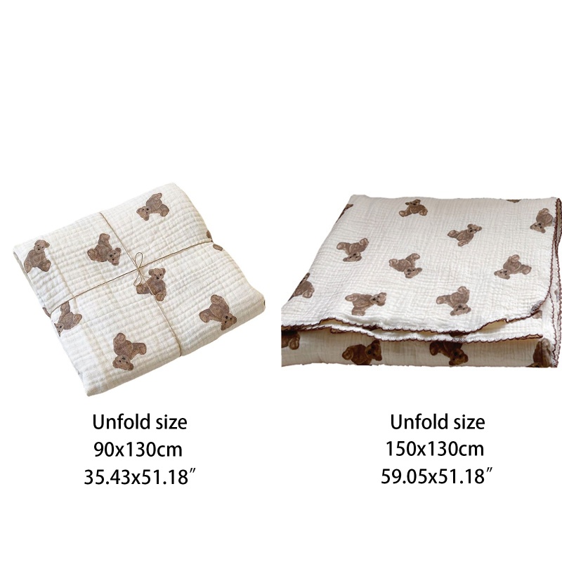 Chăn Quấn Em Bé 2 Lớp Họa Tiết Gấu Muslin Thời Trang Xuân Hè Thoáng Khí