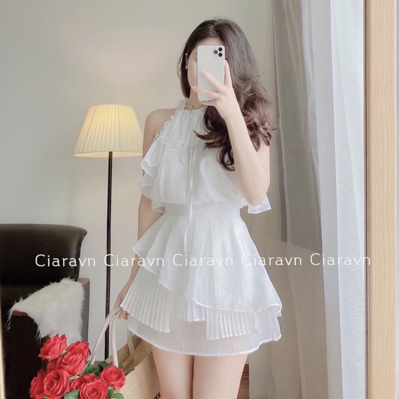 Sét Áo Trắng Cổ Yếm Bèo Mix Chân Váy 🦋FREESHIP 🦋Sét Siêu Xinhh