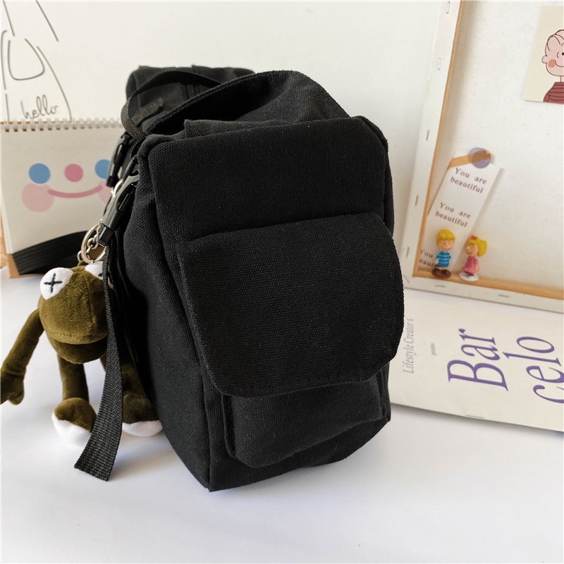 Túi đeo chéo 2 khoá bấm tặng móc khoá ếch kermit size to đi học thêm Ulzzang xinh xắn