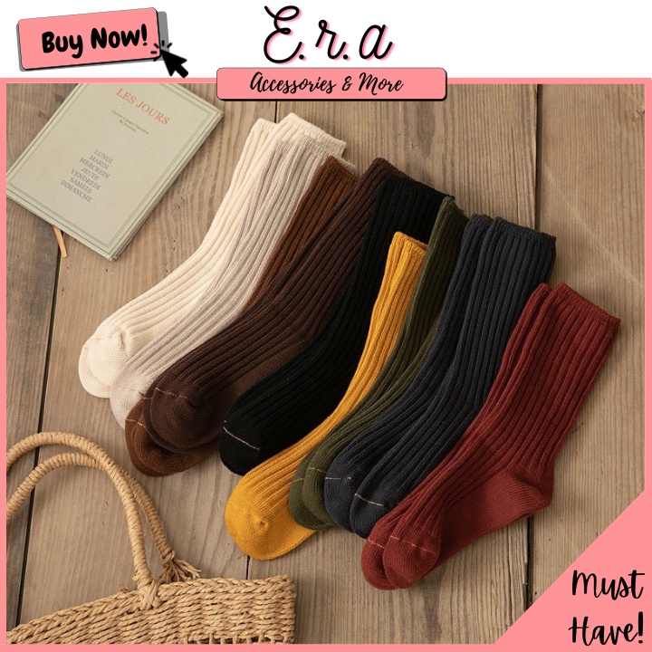 Tất Cổ Cao Nam/ Nữ ERASHOP - Sọc Lớn Màu Trơn Đơn Giản (mẫu 2), Vải Co Giãn 4 Chiều, Siêu Rẻ Đẹp
