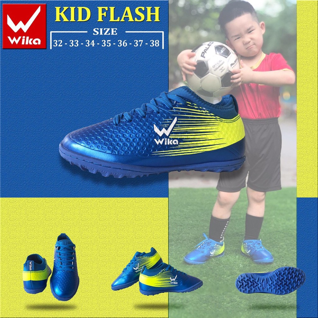 Giày Đá Bóng Trẻ Em Wika Flash Kid Chính Hãng, chất liệu da PU cao cấp - Tặng Túi Xách Thể Thao Hai Ngăn