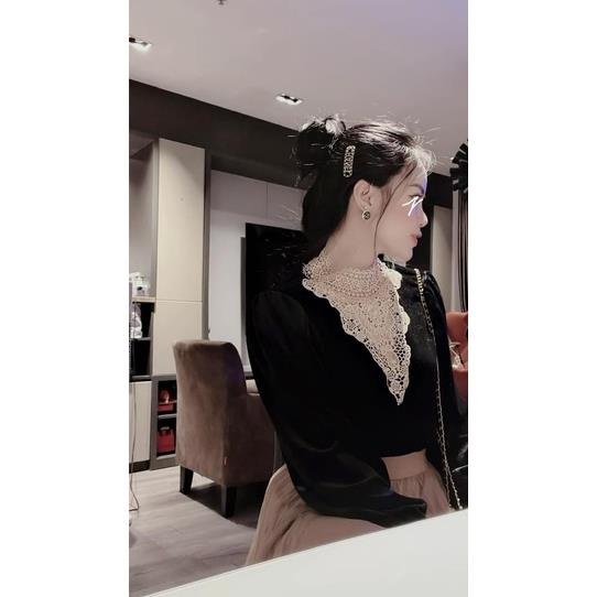 ÁO NHUNG ĐEN PHỐI REN SIÊU PHẨM