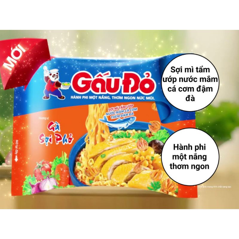 Lô 5 gói mì Gà Sợi Phở Gấu Đỏ 63 gam