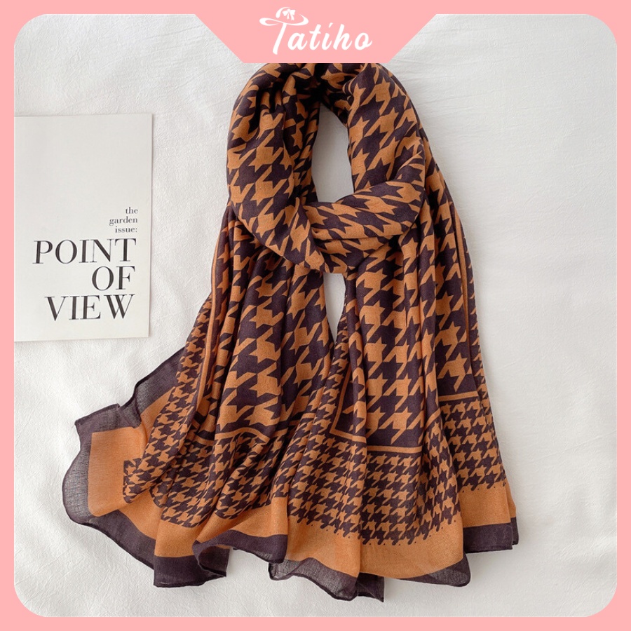 Khăn Choàng Quàng Cổ Lụa Cao Cấp Caro Sang Trọng - Chất Liệu Lanh - 90x190cm - Mã KS006