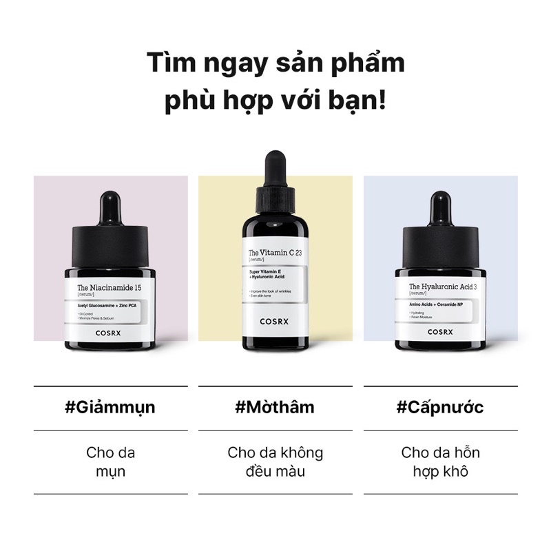 Bộ Serum COSRX The RX 20ml Niacinamide 15% chăm sóc da mụn/ Vitamin C23% cải thiện tông da/ Hyaluronic 3% làm mát dịu da