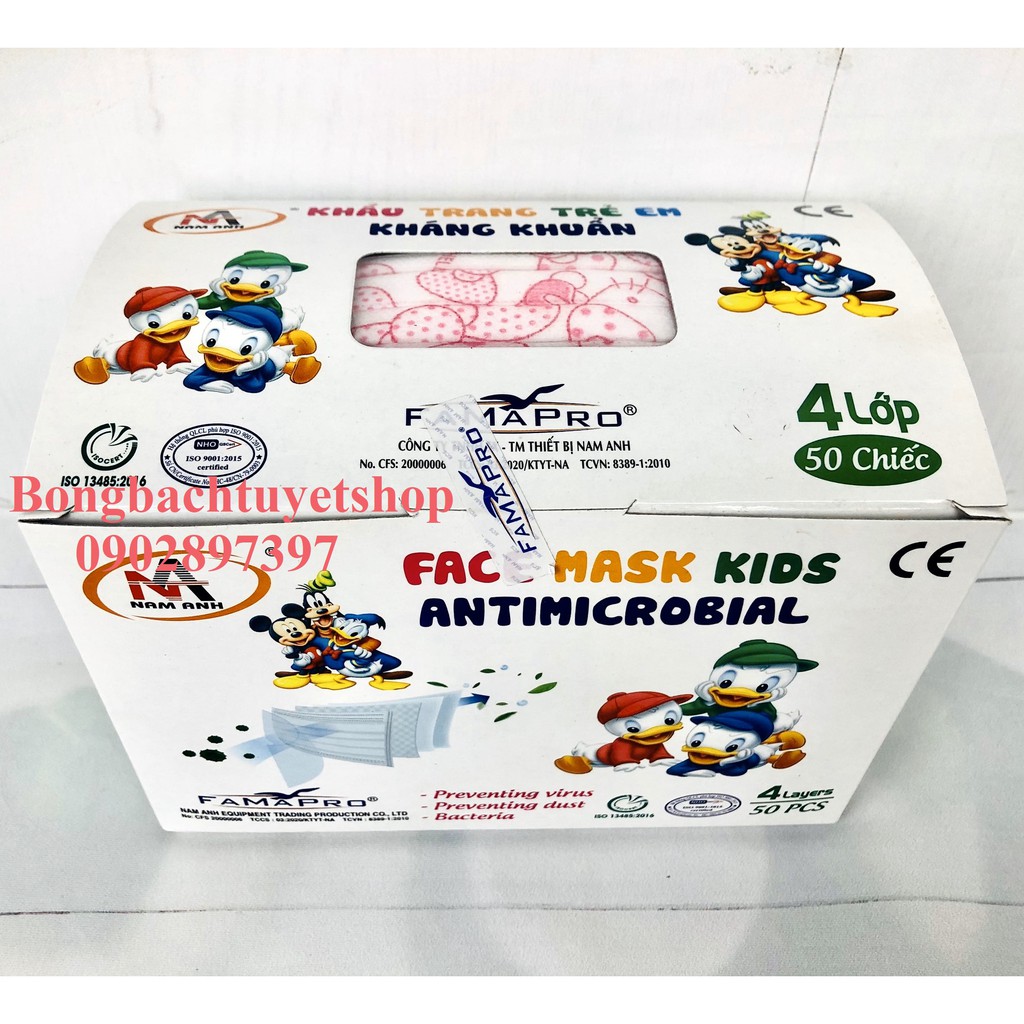 Khẩu Trang Em Bé Nam Anh 4 Lớp Kháng Khuẩn 50 cái/ hộp - Khẩu Trang Famapro cho bé Famapro