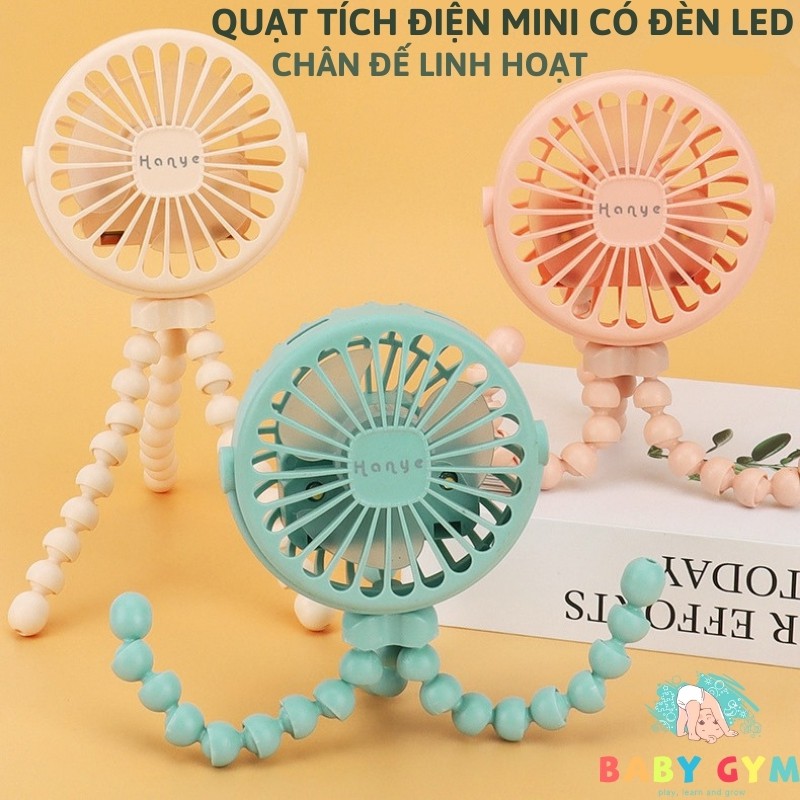 Quạt tích điện mini cầm tay, để bàn, có đèn – Quạt sạc điện mini – BabyGym