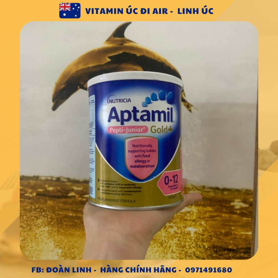 Sữa Aptamil Pepti Junior Gold Úc cho bé dị ứng đạm sữa bò 450gr, Hàng úc đi air, Date mới