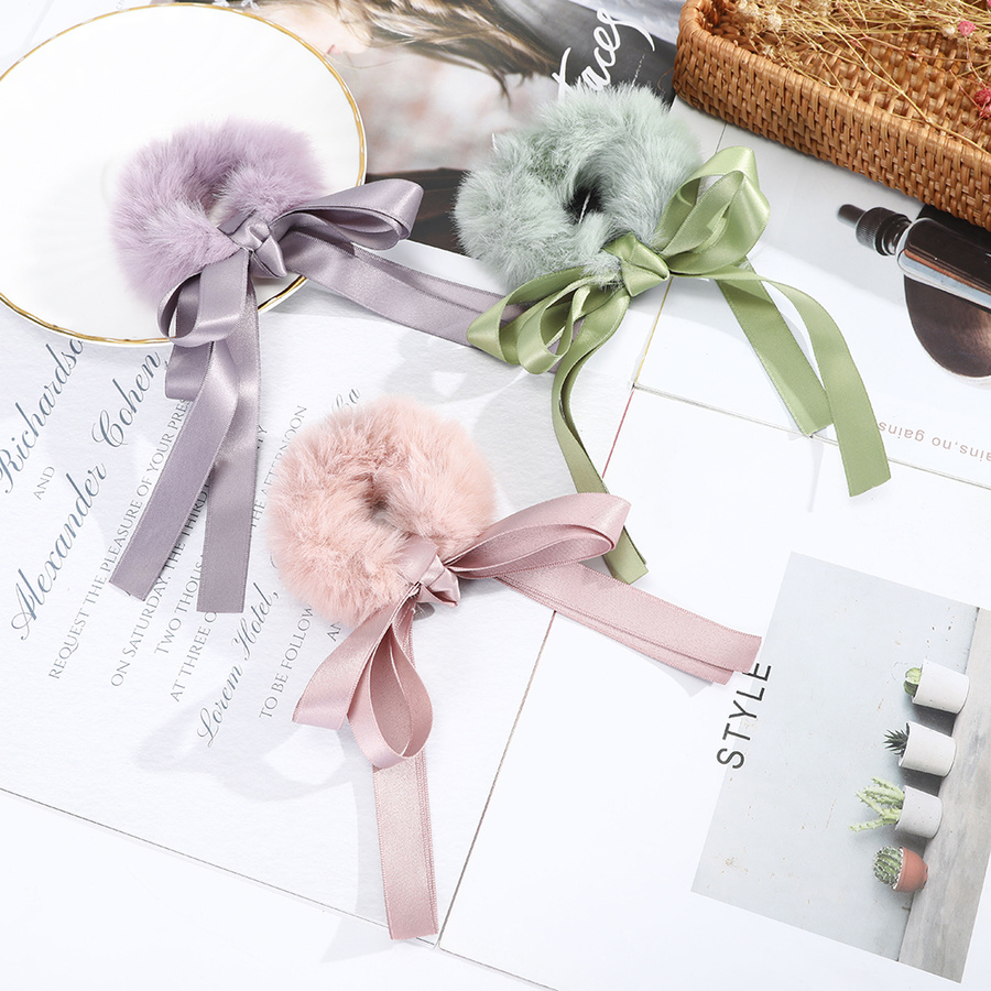 Dây buộc tóc thắt nơ bằng lông mềm thời trang cho nữ