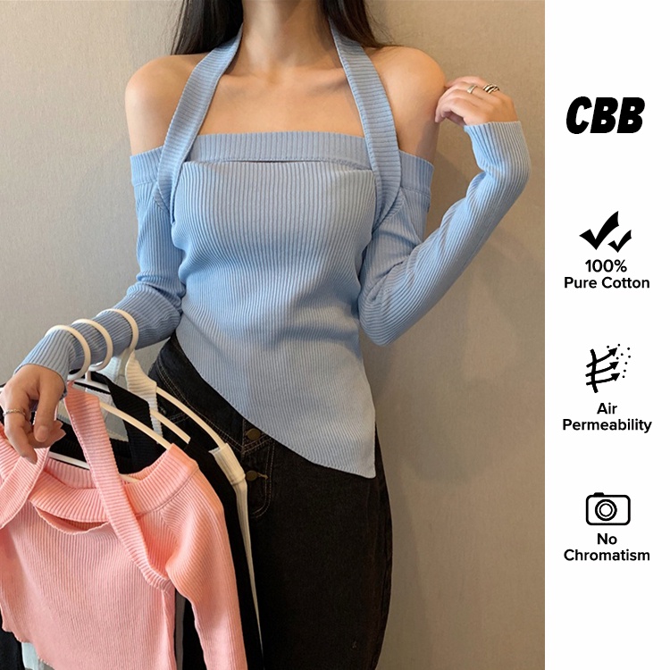 Porozi  Áo sweater dệt kim hở vai dáng mỏng thời trang Hàn Quốc cho nữ