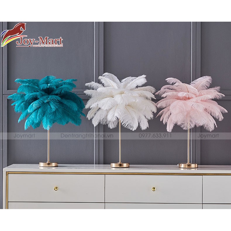 Đèn ngủ để bàn lông vũ  ♥️JOYMART♥️ Đèn bàn trang trí phòng ngủ lông đà điểu màu hồng MB3813P