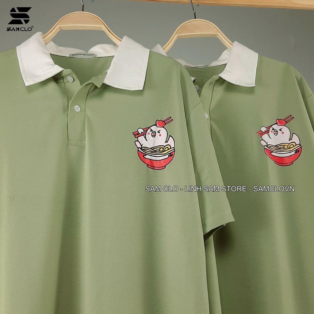 Áo thun Polo tay lỡ form rộng nữ SAM CLO phông freesize unisex mặc đi học, nhóm, lớp in hình CON GÀ