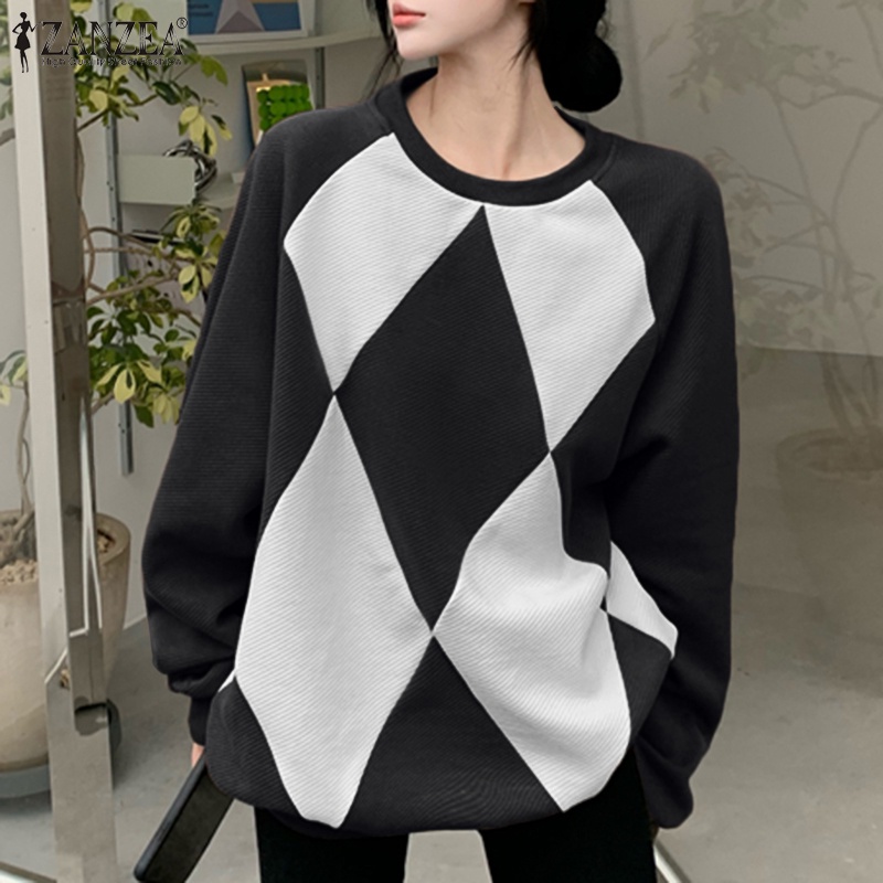 Áo sweatshirt ZANZEA dành cho nữ thiết kế tay dài cổ chữ O in họa tiết phong cách đường phố Hàn Quốc