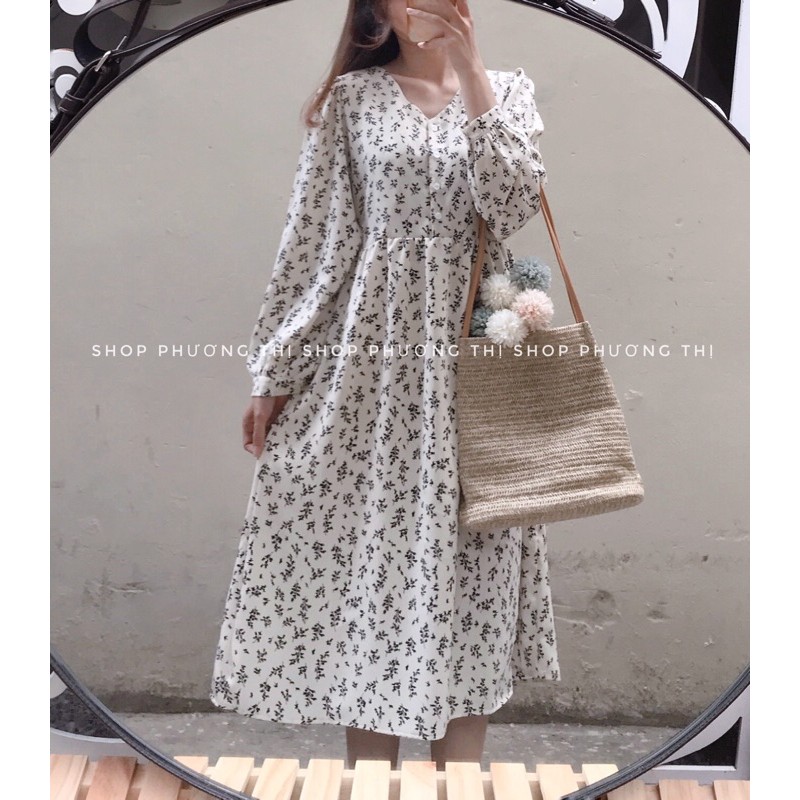 Đầm babydoll hoa nhí cổ V dáng dài (hàng sẵn) | BigBuy360 - bigbuy360.vn