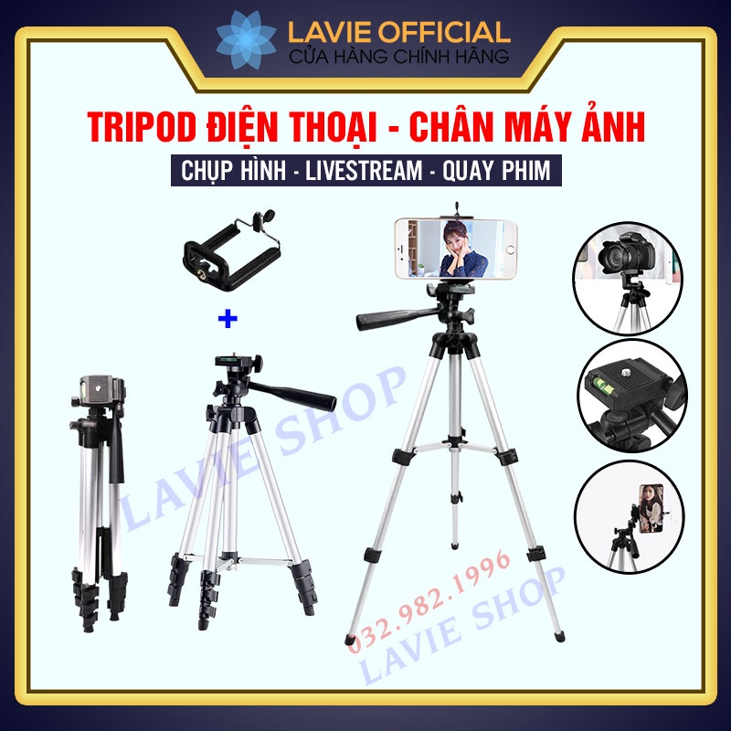 Chân máy quay di động BG3- Tripod máy ảnh 3 chân tặng kèm kẹp điện thoại thiết kế nhôm chắc chắn, thích hợp livestream