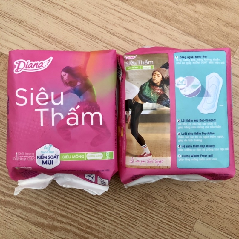 Diana siêu thấm, băng vệ sinh siêu mỏng cánh, không cánh 8 miếng kiểm soát mùi