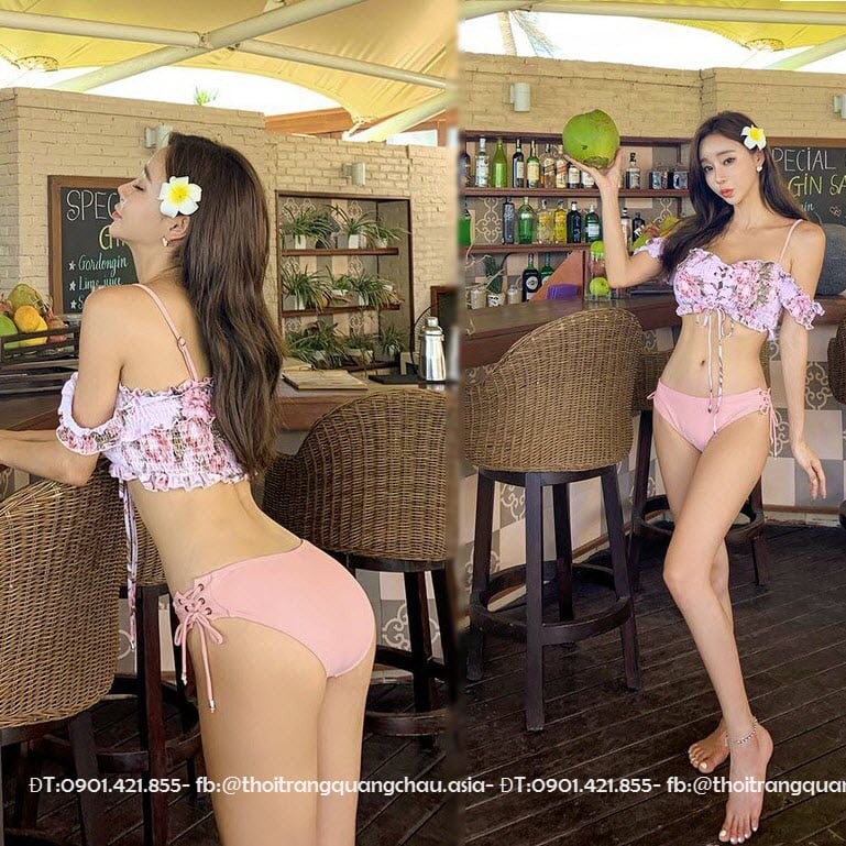 [Hàng Nhập] Bikini, Đồ Bơi Hai Mảnh Trễ Vai Hồng Dâu Siu Xinh #adn9637