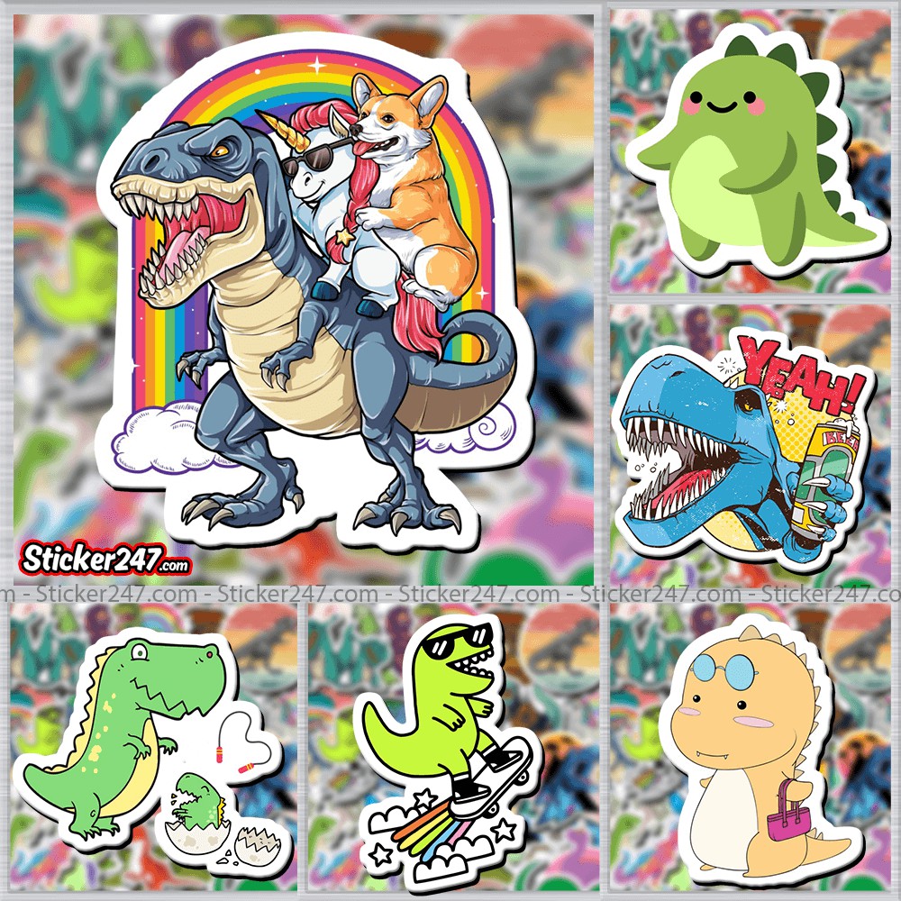 Sticker Khủng Long Cute, Cool ngầu 𝑭𝒓𝒆𝒆𝒔𝒉𝒊𝒑 chống nước dán laptop, điện thoại, guitar, dán mũ bảo hiểm, vali...