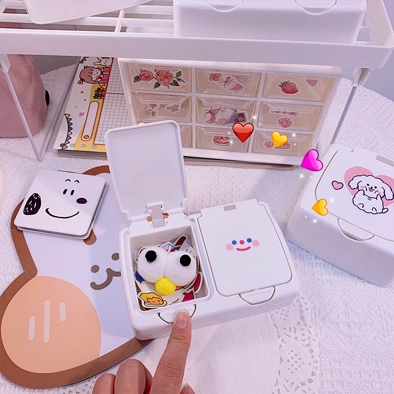 Mini Cartoon Button Type Desktop Stationery Storage Box DIY Girl Hair Accessory Box