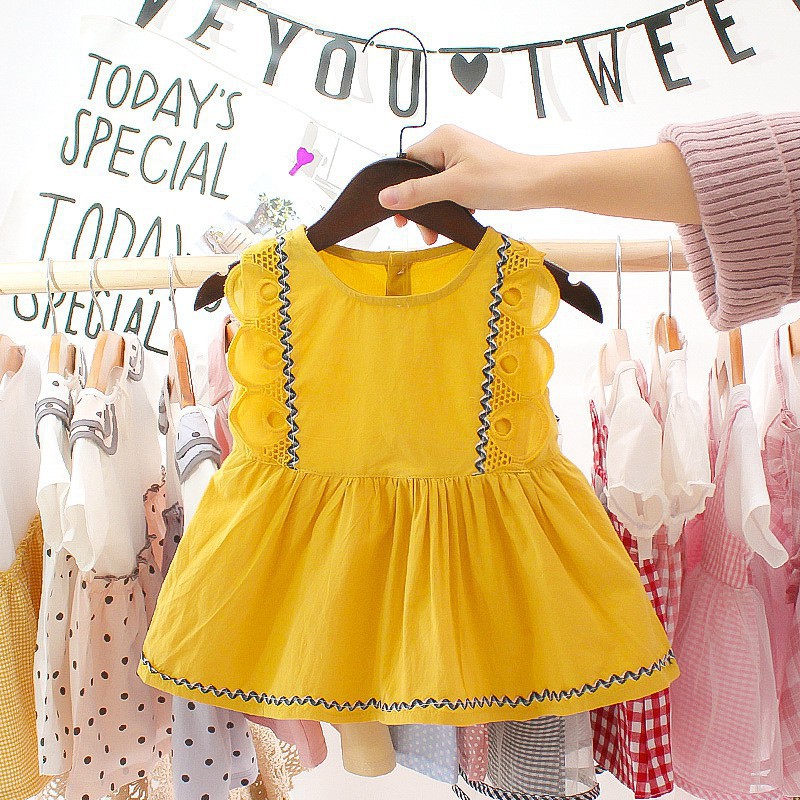 Đầm không tay vải cotton cho bé gái 0-3 tháng tuổi