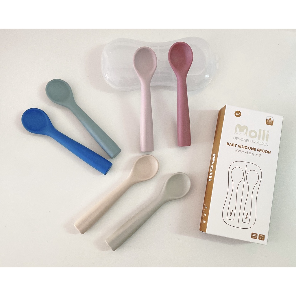 Có tách lẻ - Set 2 thìa ăn dặm 100% Silicone cao cấp chịu nhiệt tốt, không BPA, an toàn cho bé - Molli Việt Nam