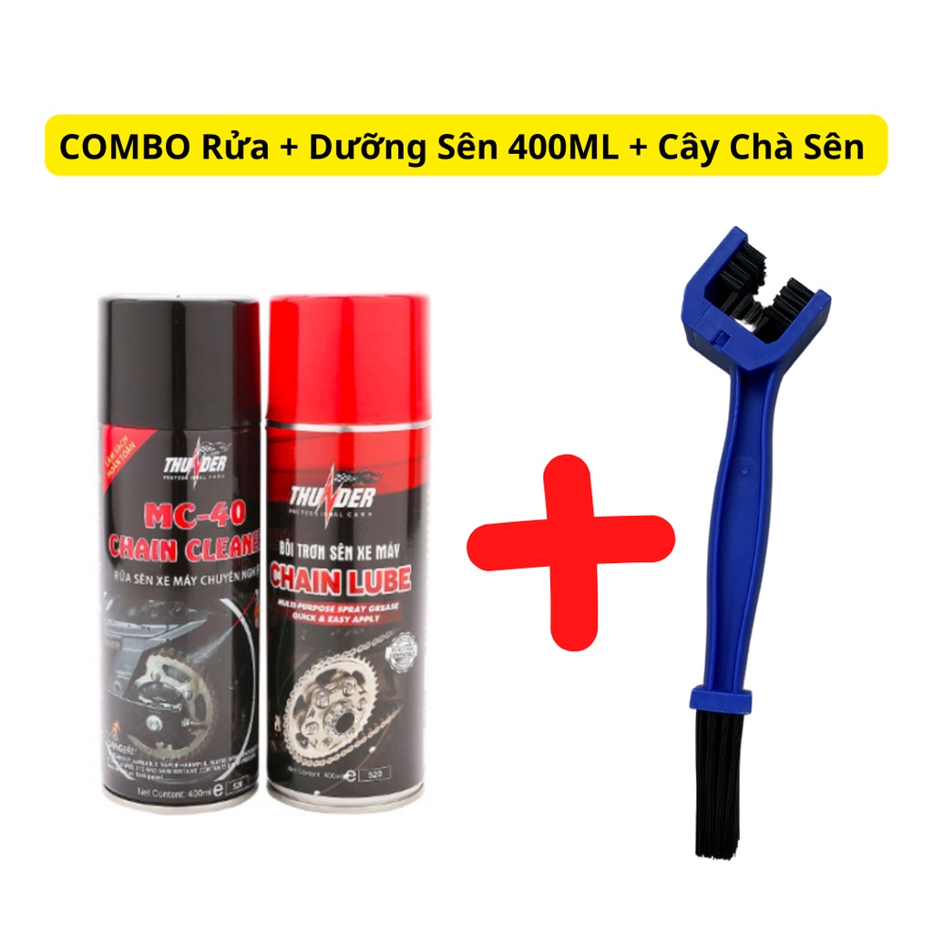 Chai dưỡng sên, xích xe máy Thunder Chain Lube & Chai xịt vệ sinh sên Thunder Chain cleaner 400ml