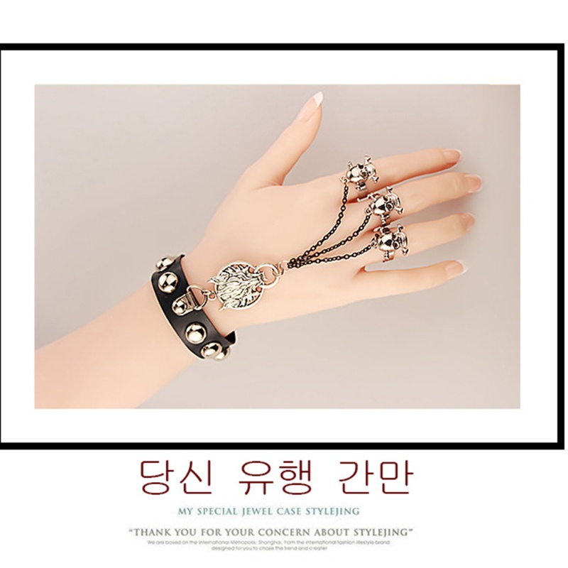 Youyo Vòng Tay Da PU Hình Đầu Sói Đầu Lâu Phong Cách Punk Rock Gothic Cho Nam