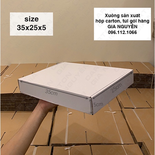 Combo 50 hộp carton nắp gài kích thước 35x25x5 MÀU TRẮNG dùng đựng quần áo local brand, áo thun polo, sách truyện.