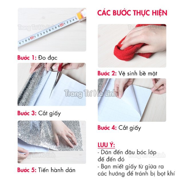 Giấy bạc dán tường nhà bếp tráng nhôm khổ 1.2m cuộn decal bạc cách nhiệt chống thấm dầu mỡ bền đẹp