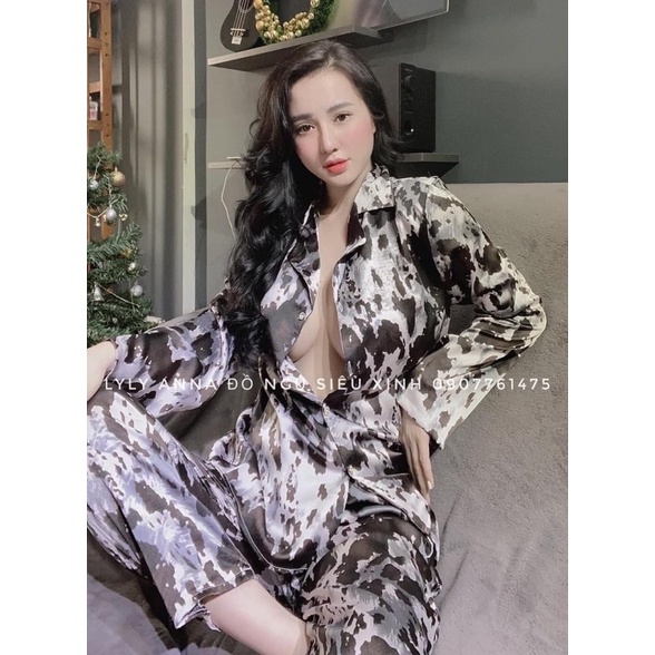 Bộ lụa satin phối tay dài cao cấp