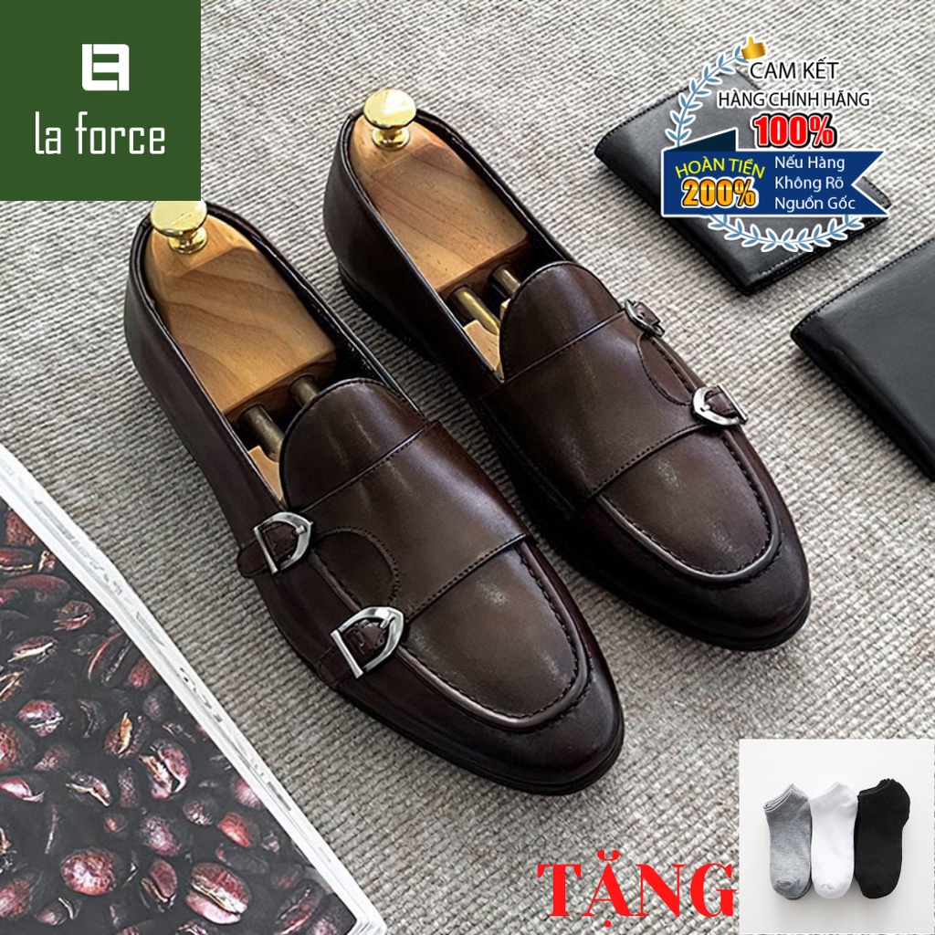 Giày Da Nam LAFORCE Monk Strap Sang Trọng GNLAMJDP30-17-CF Tặng Nam Cao Cấp