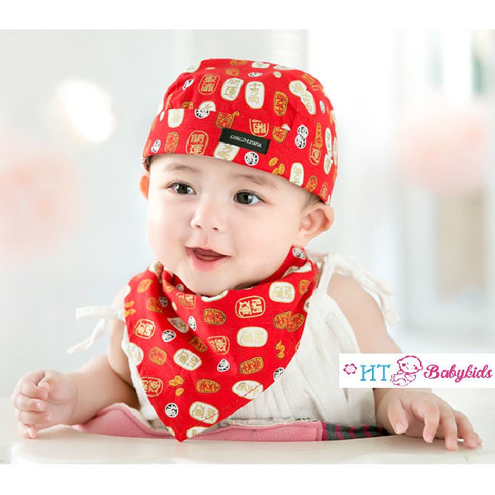 [ MẪU HOT ] – Nón bé trai họa tiết thần tài đỏ kèm khăn