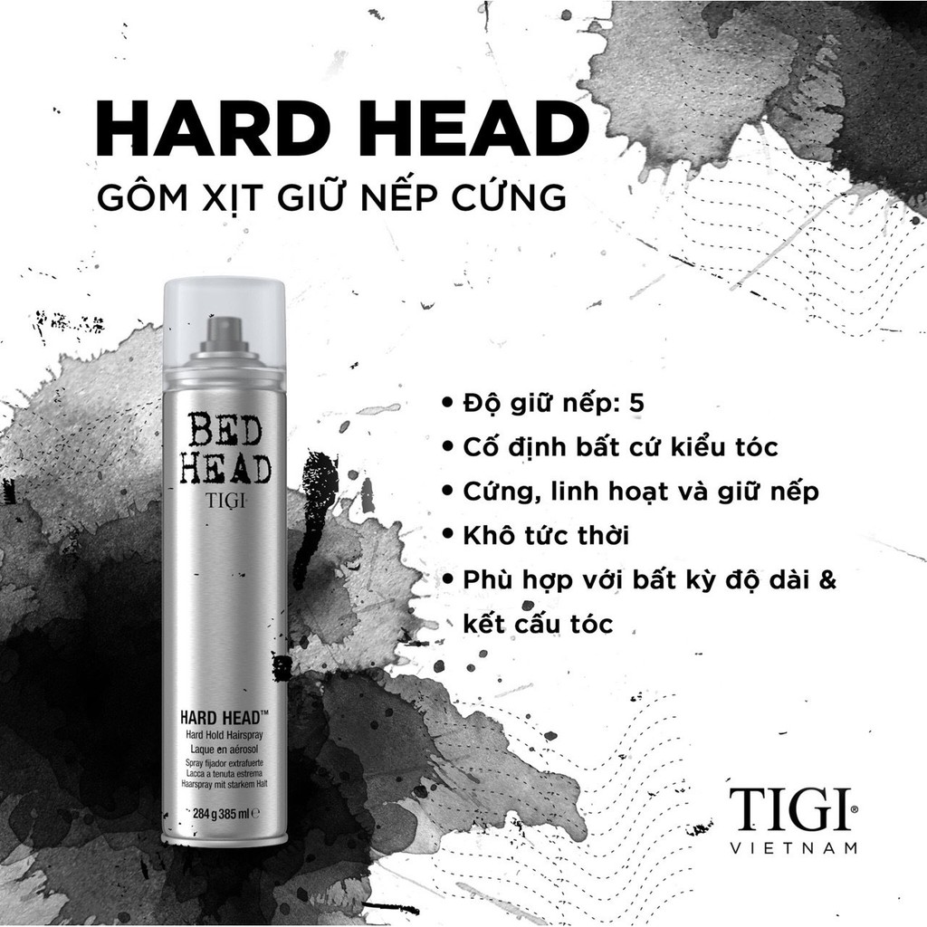 Gôm xịt tóc siêu cứng, giữ kiểu lâu bền Tigi Bed Head HARD HEAD 385ml