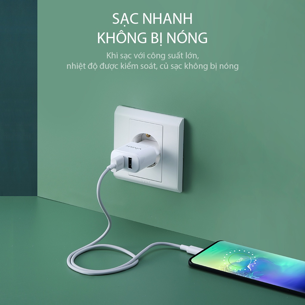 Cốc sạc 2 cổng USB  VIVAN Charger VP01 Black hàng chính hãng bảo hành 12 tháng 1 đổi 1