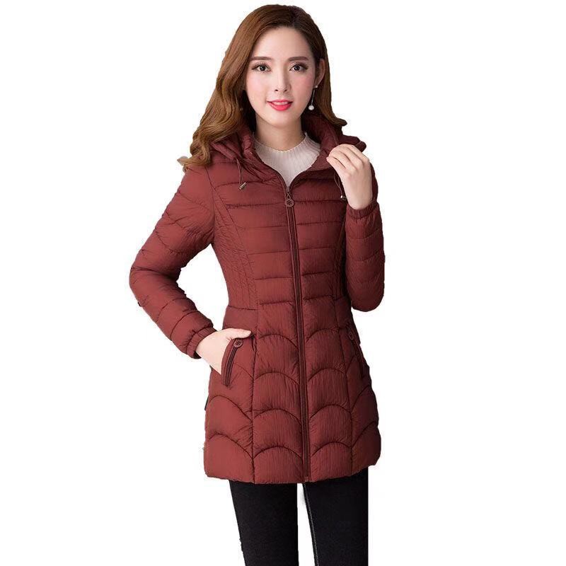 Áo Khoác Phao Có Mũ Dáng Ôm Vải cotton Màu Trơn Thời Trang Thu Đông Hàn Quốc Cỡ Lớn xl-6xl Cho Nữ