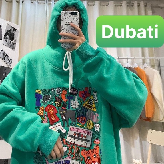 ÁO KHOÁC NỈ HOODIE NAM NỮ HARUKU HOẠT HÌNH VẢI NỈ DÀY TAY DÀI FROM PHOM RỘNG HÀN QUỐC- DUBATI FASHION