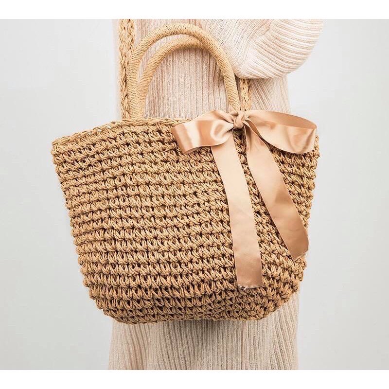 Túi Cói Nơ Sợi Đan Cao Cấp/ Hàng Có Sẵn