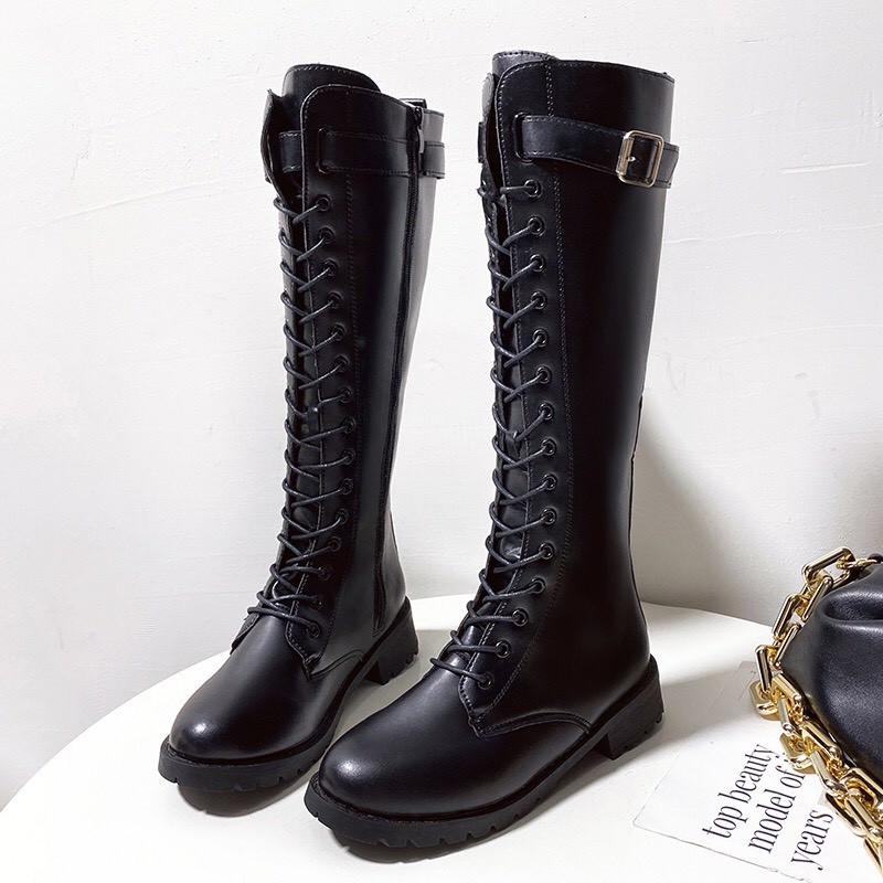 Bốt đùi da cao cổ DAPHNE có dây và khoá kéo kèm đai | BigBuy360 - bigbuy360.vn