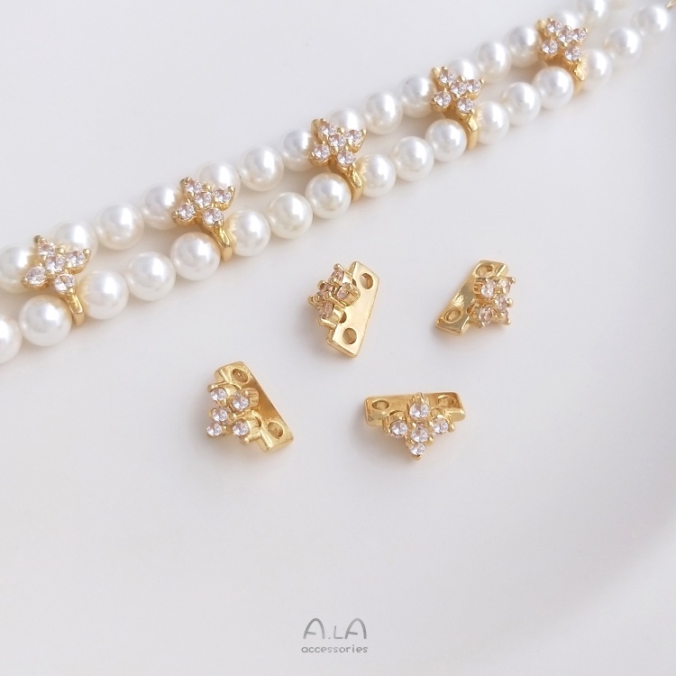 Hạt Ngọc Trai Hai Lỗ Bằng Đồng Mạ Vàng 14K Nhiều Màu Sắc Dùng Làm Vòng Tay Diy