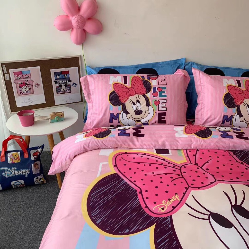 Bộ chăn ga lụa cotton disney cao cấp mẫu micky girl