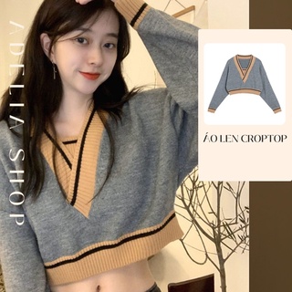 Áo len croptop | áo len nữ croptop cổ v dáng ngắn dài tay form rộng 2 màu xinh xắn ulzzang, hàng quảng châu